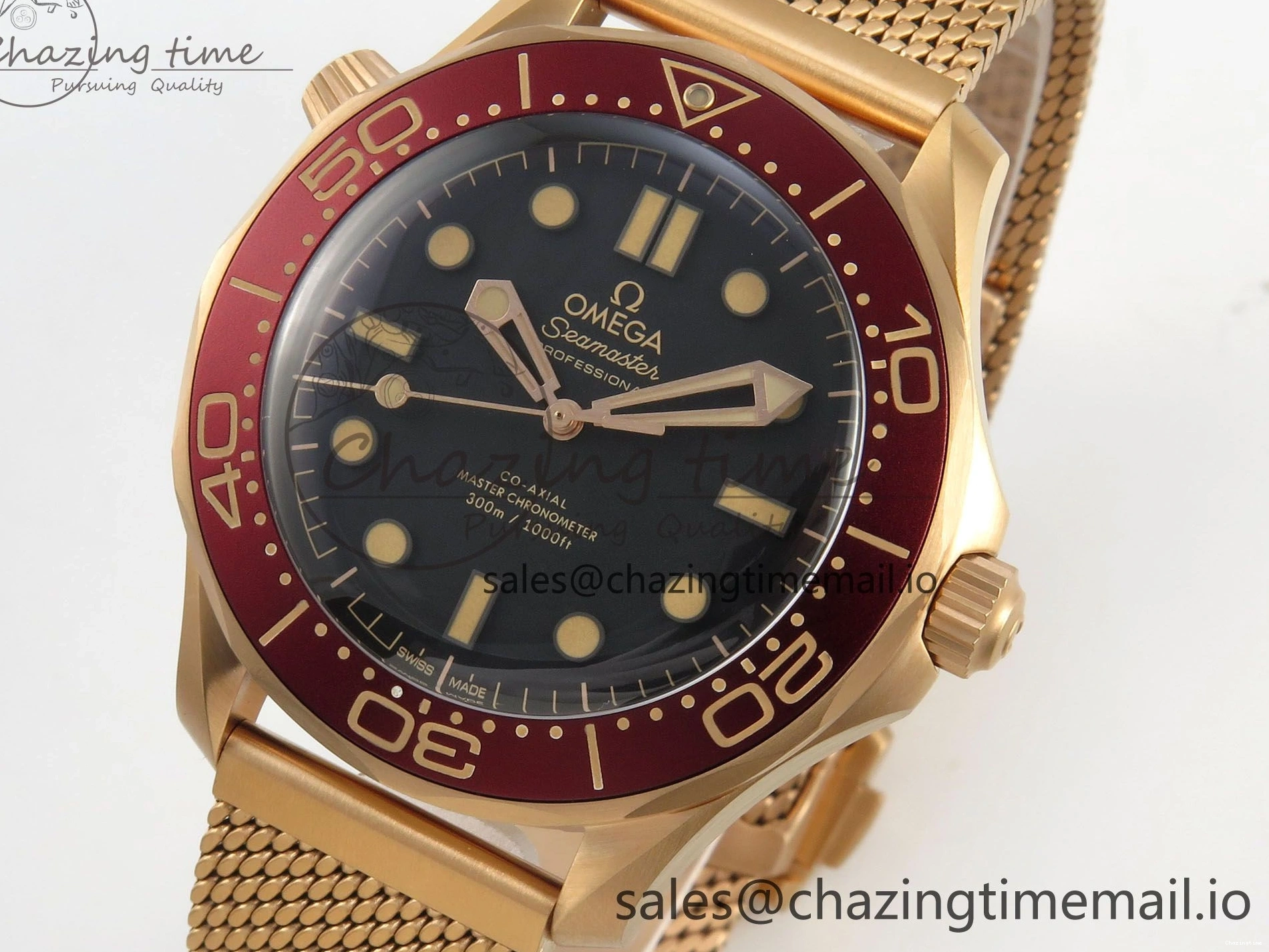 0510 Stylish Seamaster 300M Diver Rose Gold VSF 1:1 Best Edition Black Dial on Mesh Bracelet A 7662